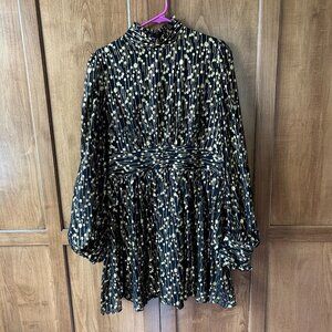 AQUA Mock Neck Gold Foil Mini Dress Size L
